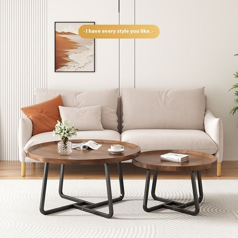 Light Luxury Tea Table Internet Celebrity Solid Wood Tea Table Modern Minimalist Living Room Home Small Apartment Round Combination Tea Table