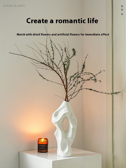 Vase Decoration Living Room Flower Arrangement Ceramic White Art Sculpture Decoration