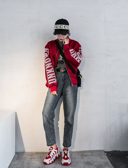 Urban teen Red retro design on white no tying sports shoe