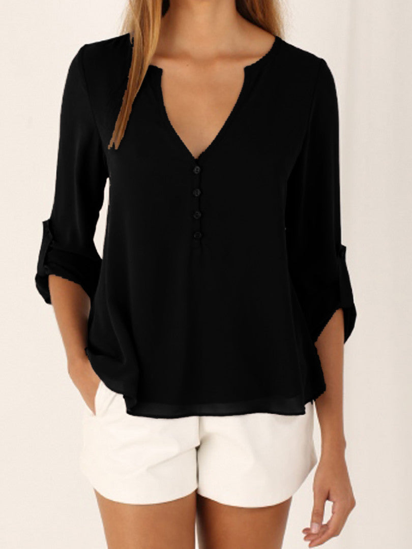 V-neck loose plus size chiffon shirt