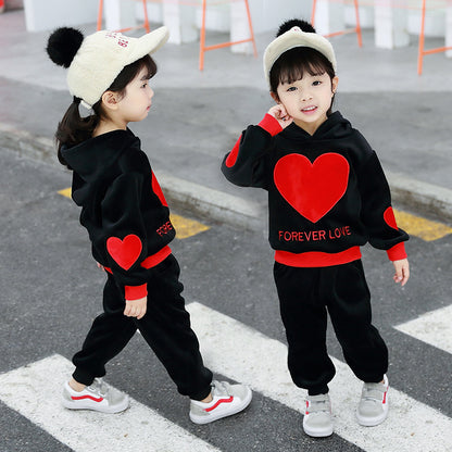 Girls' casual suit children's letter gold velvet two-piece suit