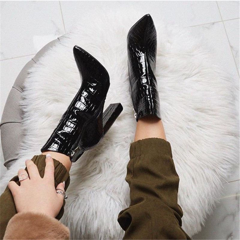 Women Shoes High Heels Leather White Ankle Boots - FLIPSTYLEZLLC