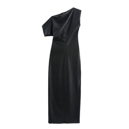 Elegant Polyester Shoulder Leather Dress