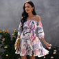 Women's Bow Open Back Print Wrap Dress