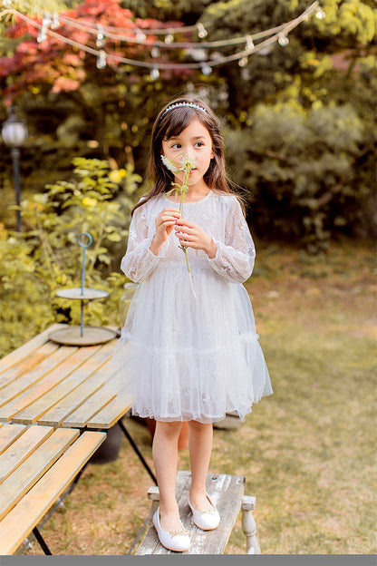Girls puff sleeve super fairy white gauze skirt