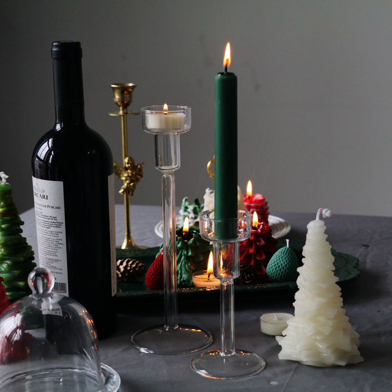 Simple Transparent Crystal High-footed Glass Candle Holder Romantic Table Decoration