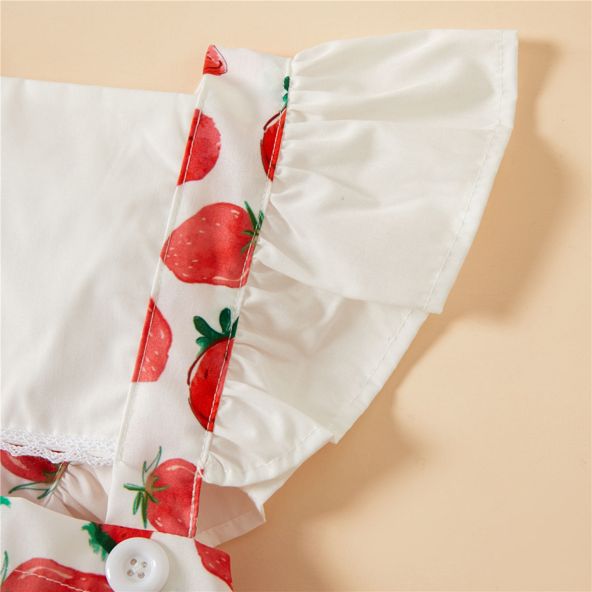 Spring And Summer New Watermelon Strawberry Printing Flounced Sleeve Sling Romper Headband Set