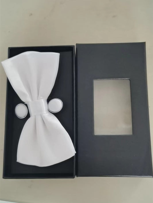 Pocket Square Cufflinks Set Men's Bow Gift Box