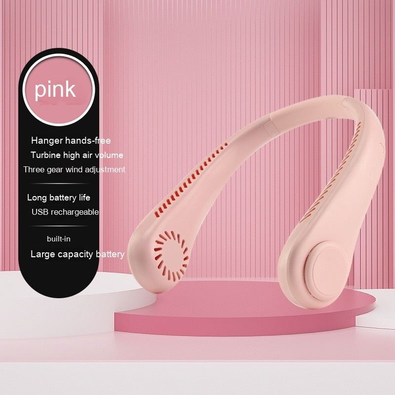 Cartoon Digital Display Hanging Neck Fan Portable Lazy Silicone Blade-free Little Fan
