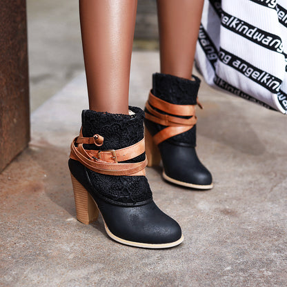 Thick Heel Large Size Simple Women's Shoes With Belt Buckle Boots For Children