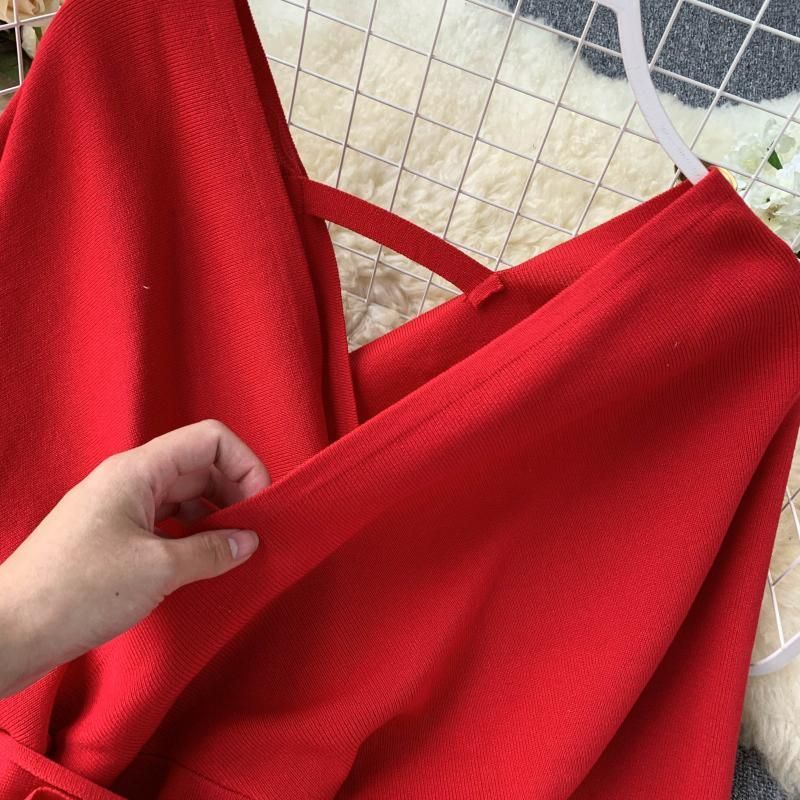 New Red Fall/Autumn Winter Knitted Sweater Dress for women