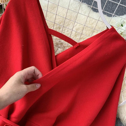 New Red Fall/Autumn Winter Knitted Sweater Dress for women