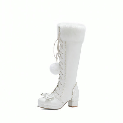 Lace-up high-top fur ball warm boots