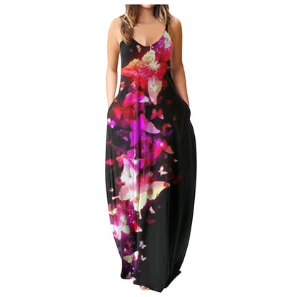 Casual Print Plus Size Sling Long Dress