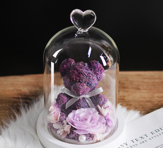 Preserved Flower Bear Glass Cover Gift Box