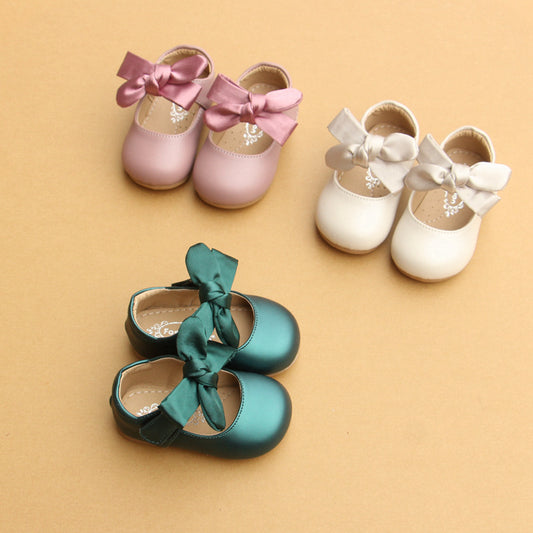 Girls' soft sole princess shoes bow step shoes