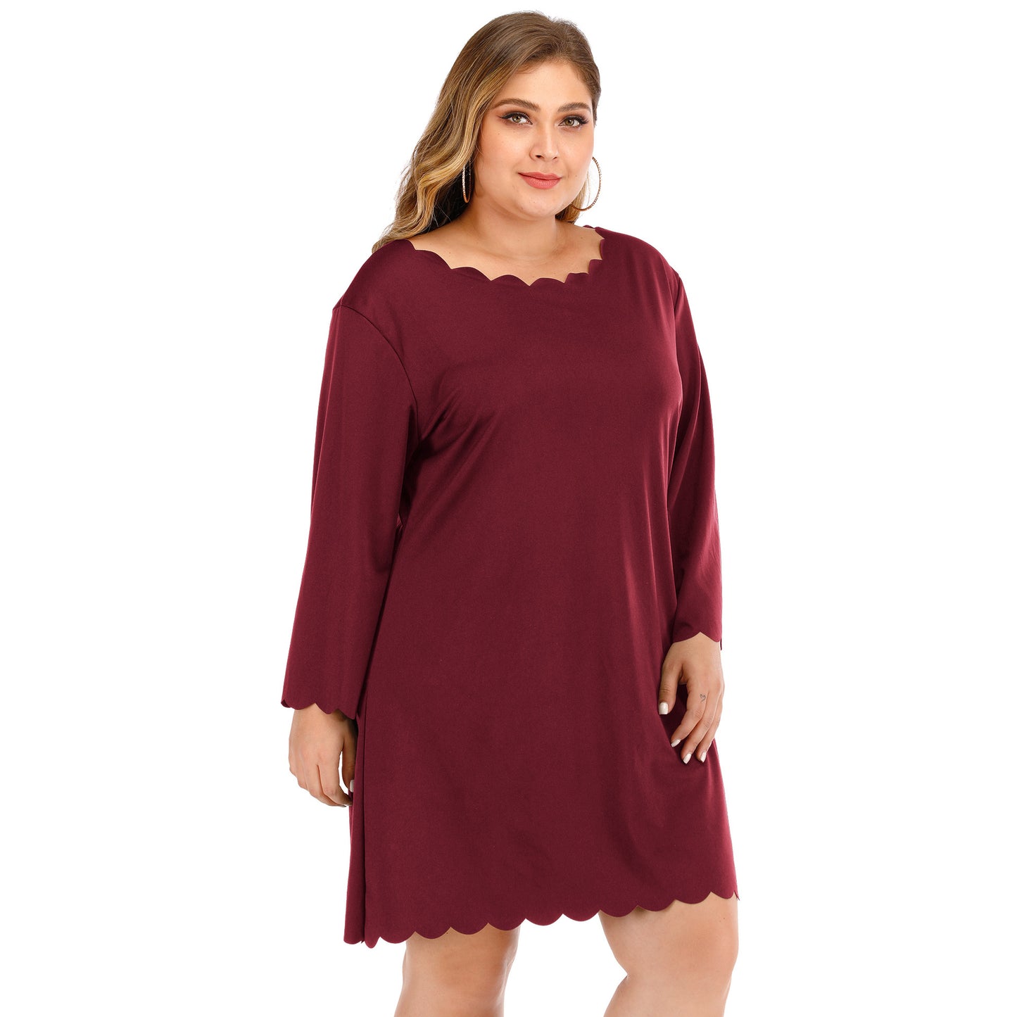 Plus size women's round neck wavy skirt