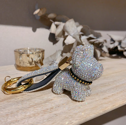 Diamond-encrusted dog key chain pendant