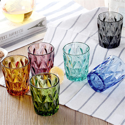 Creative colored relief glass cup on trumpet