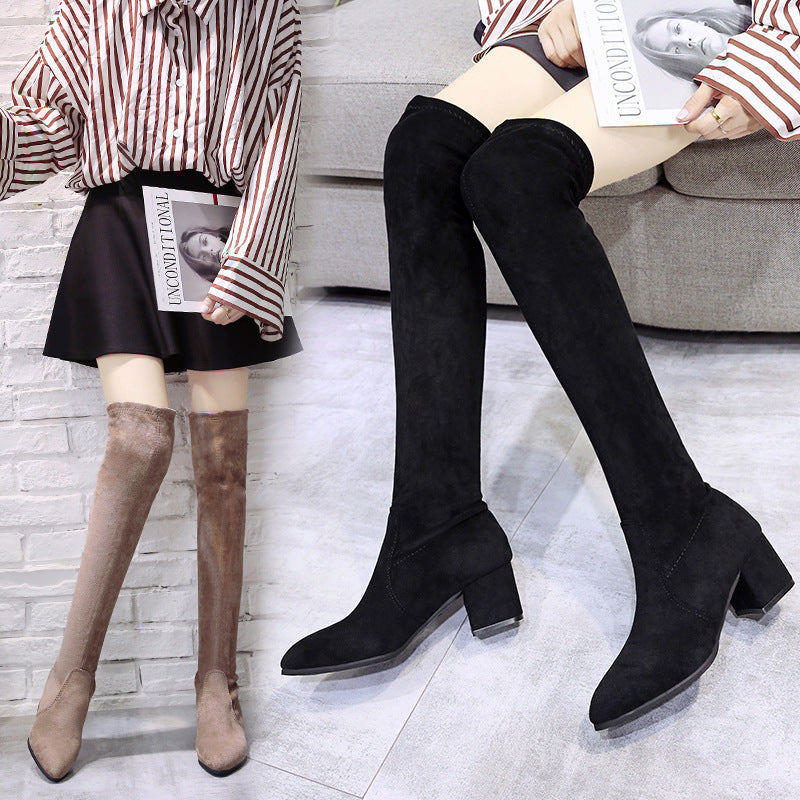 Ladies Mid-heel Pointed Thick Heel Long Boots