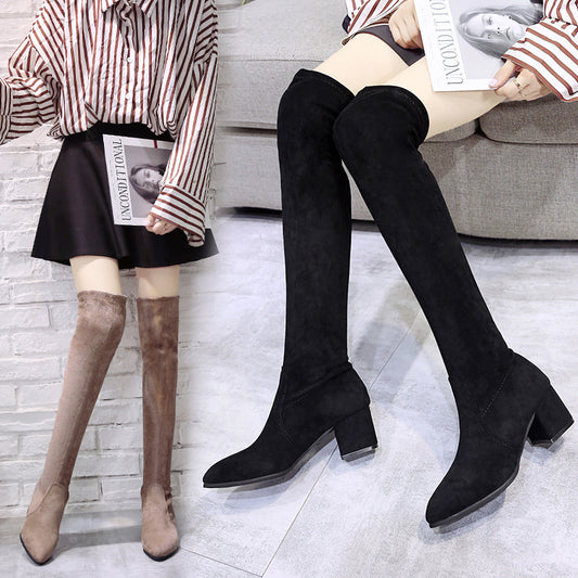 Ladies Mid-heel Pointed Thick Heel Long Boots