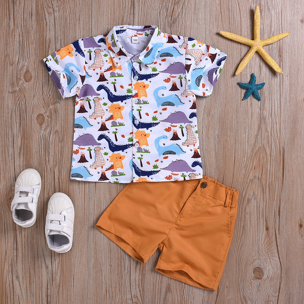 Boy's dinosaur print short sleeve suit
