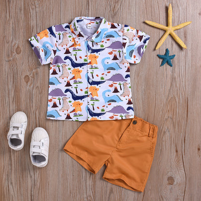 Boy's dinosaur print short sleeve suit