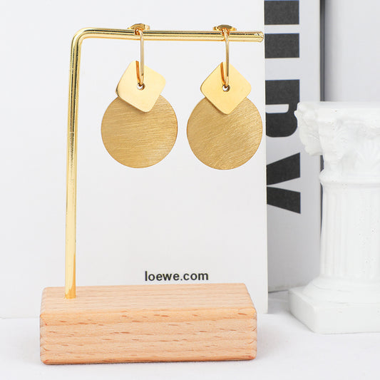 Personalized Long Net Red Earrings Round Brushed Flat Earrings