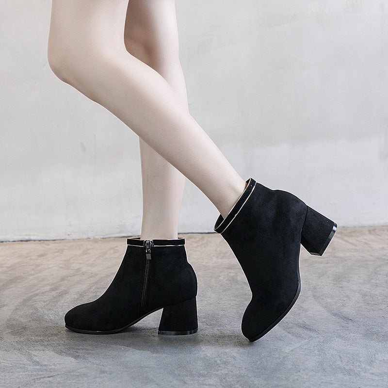 Black Martin Boots Shoes Women Thick Heels - FLIPSTYLEZLLC