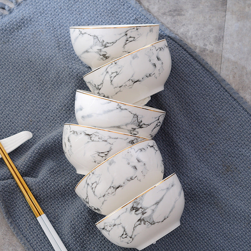 Gold rim marbled bowl set