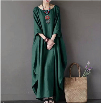 Loose Plus Size Cotton And Linen Long Dress