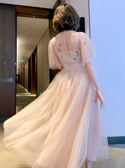 Mesh Flare Sleeve Umbrella Swing Dress