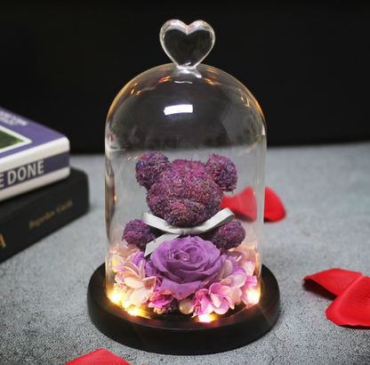 Preserved Flower Bear Glass Cover Gift Box