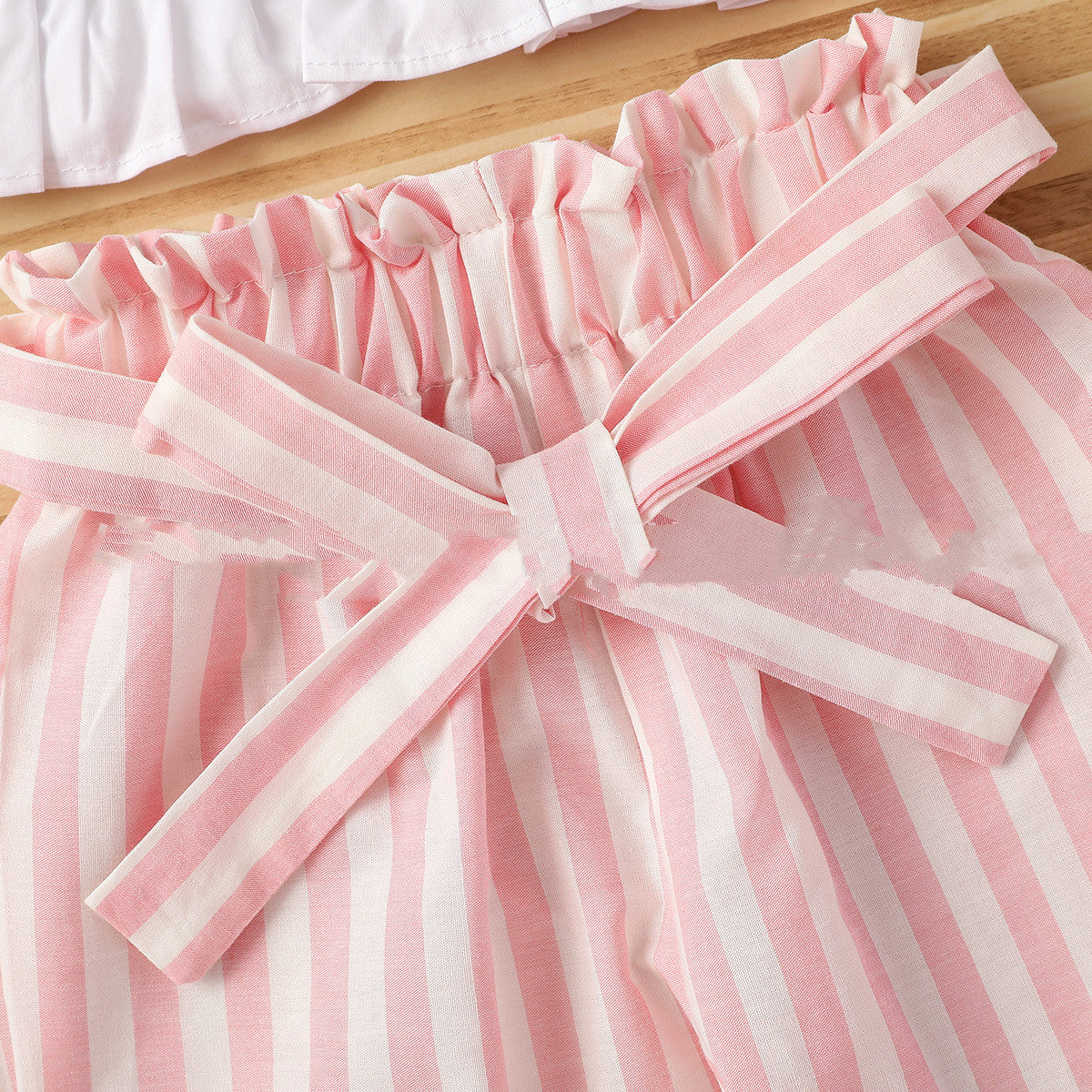 Fashionable Striped Trousers Suit With Lace And Chest Wrap