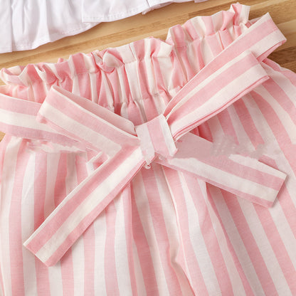 Fashionable Striped Trousers Suit With Lace And Chest Wrap