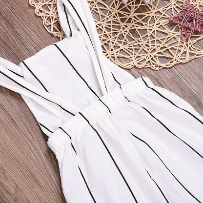Children's Striped Bib Double-strap One-piece  Pants