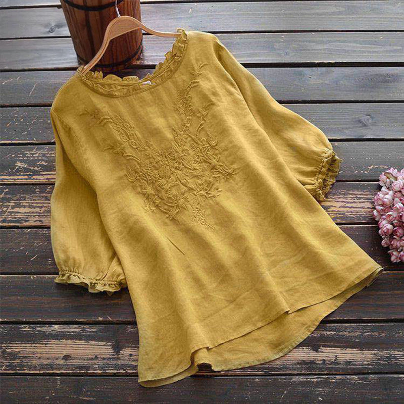 Fashion Cotton Plus Size Loose Embroidered T-shirt