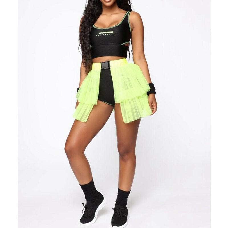 Mesh Stitching See-through Skirt Puffy Casual Umbrella Skirt