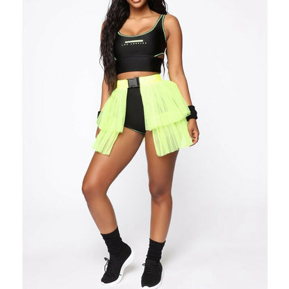 Mesh Stitching See-through Skirt Puffy Casual Umbrella Skirt