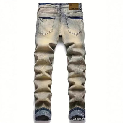 Slim-fit Stretch Ripped Embroidered Vintage Patch Jeans