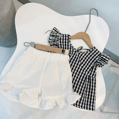 Girls black and white plaid t-shirt set