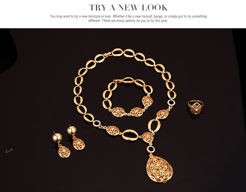 Jewelry Fashion Necklace Earrings Bracelet Ring Four Piece Jewelry Set - FLIPSTYLEZLLC