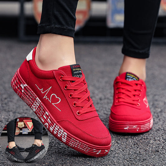Love Print Canvas Shoes Women Men Flats Lace-up Casual Shoes Lover Sports Shoes Valentines Day - FLIPSTYLEZLLC