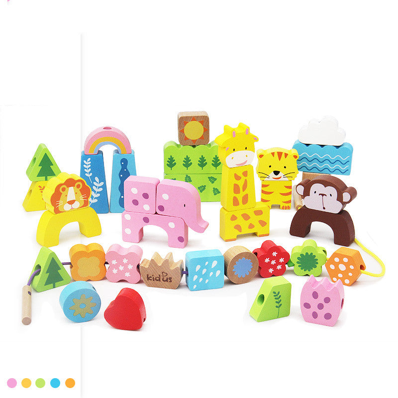 Boys building block children's toys with beech