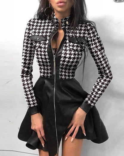 Fashionable PU Leather and Receiving Waist Dress