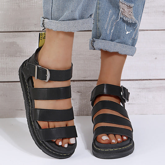 Buckle Sandals Flat PlatformThick Bottom Shoes Women Summer - FLIPSTYLEZLLC