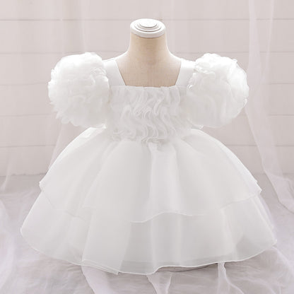 Pleated Puff Sleeve Umbrella Princess Dress