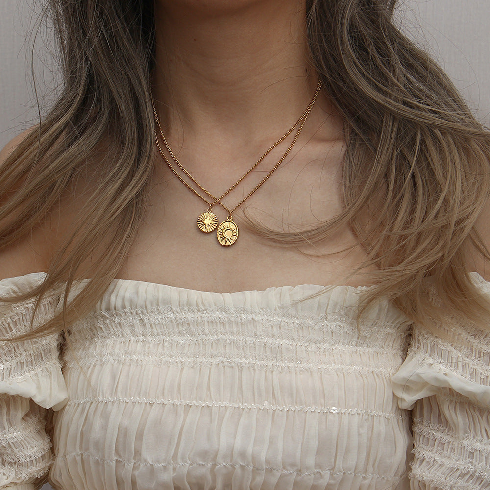 Fashion Moon Sun Relief Ornament Necklace