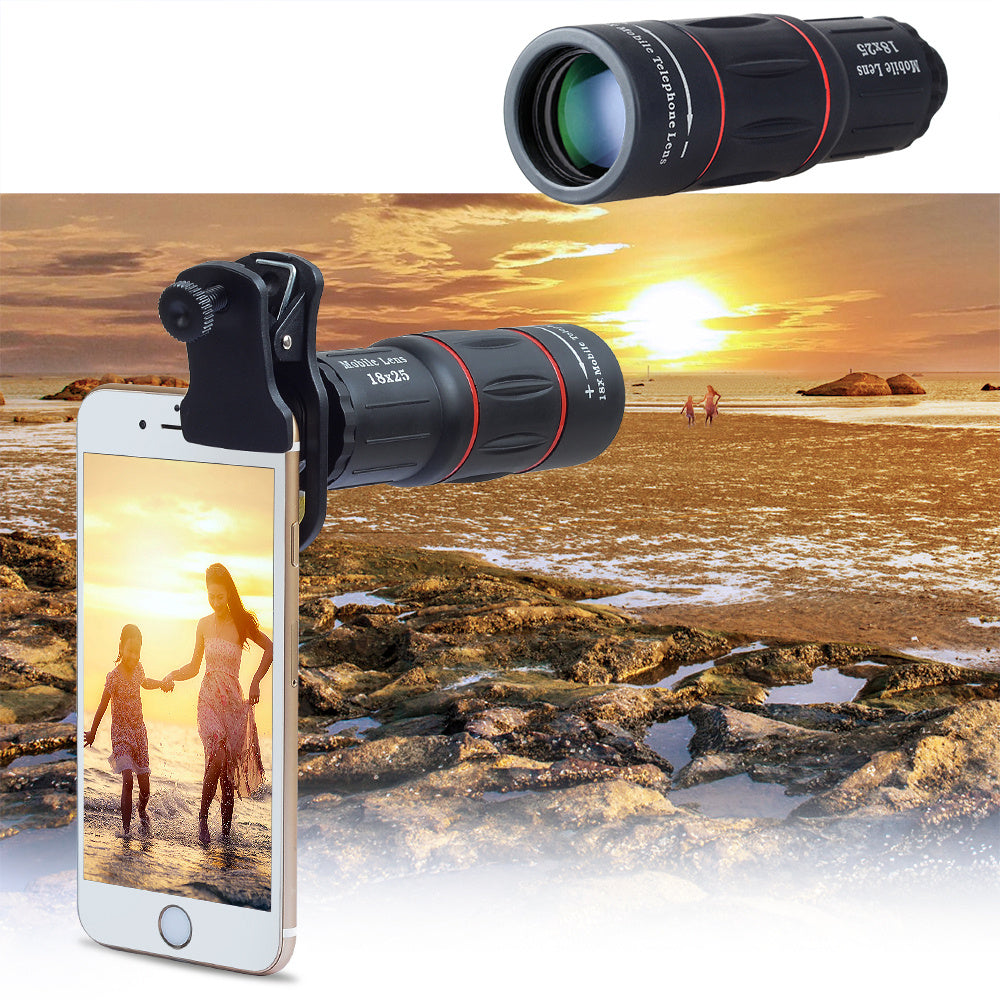 Compatible with Apple, 18X Telescope Zoom Mobile Phone Lens for iPhone Samsung Smartphones universal clip Telefon Camera Lens with tripod