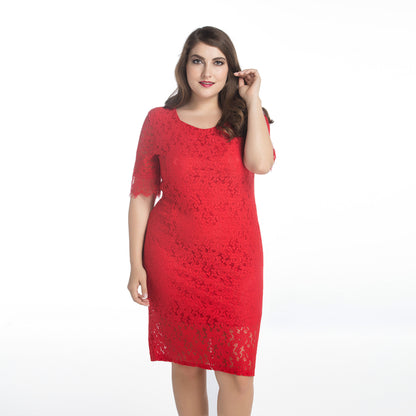 Plus size women's five-point sleeve dress